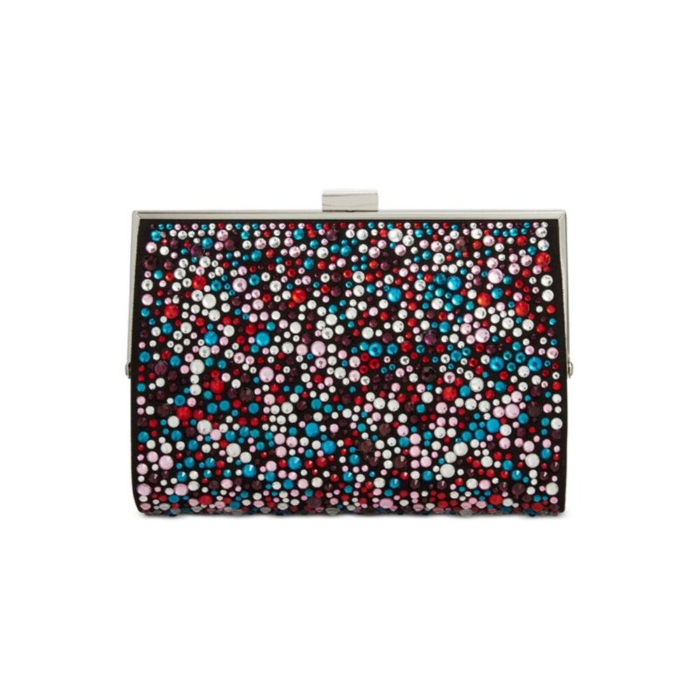 INC Women's Black Rhinestone Canvas Multi Chain Strap Clutch Handbag Purse